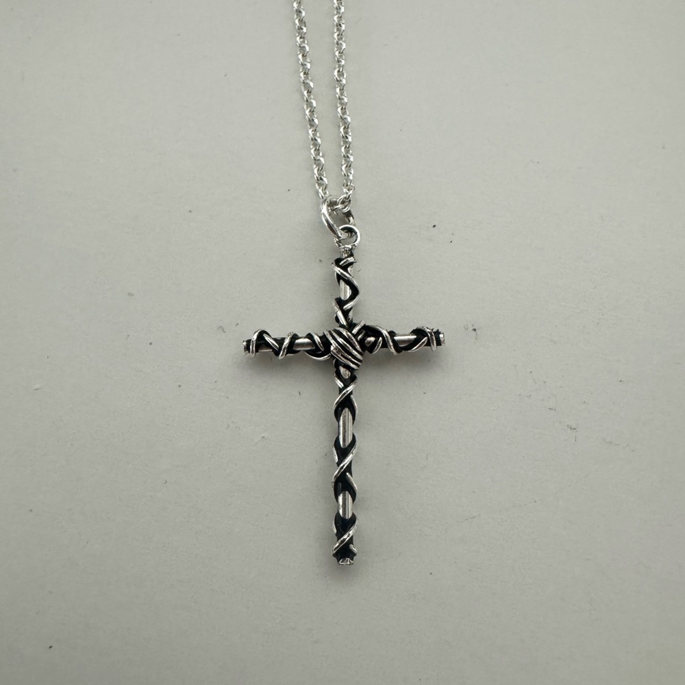 Twisted Silver Cross Pendant Necklace